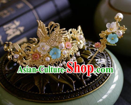 Traditional Chinese Ancient Palace Crane Hair Crown Hairpins Handmade Wedding Hair Accessories for Women