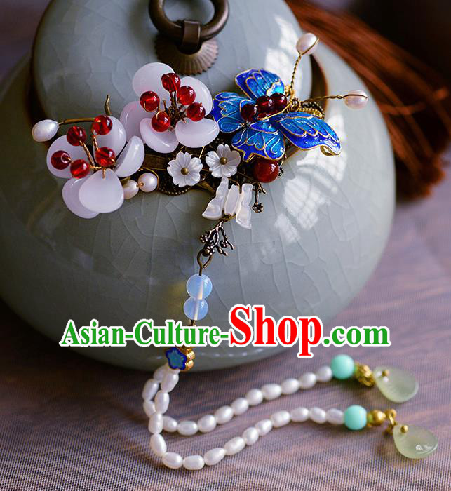 Traditional Chinese Ancient Palace Cloisonne Butterfly Hair Claw Hairpins Handmade Wedding Hair Accessories for Women