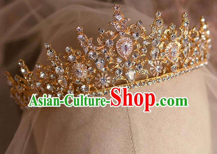 Handmade Wedding Hair Accessories Baroque Bride Crystal Golden Royal Crown for Women