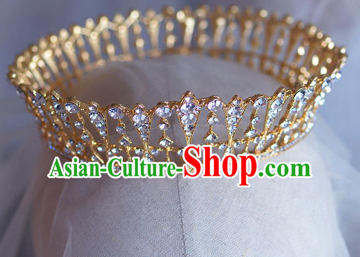 Handmade Wedding Hair Accessories Baroque Bride Golden Round Royal Crown for Women