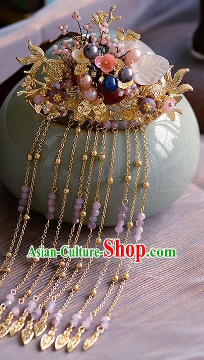 Traditional Chinese Ancient Palace Tassel Goldfish Hair Crown Hairpins Handmade Wedding Hair Accessories for Women