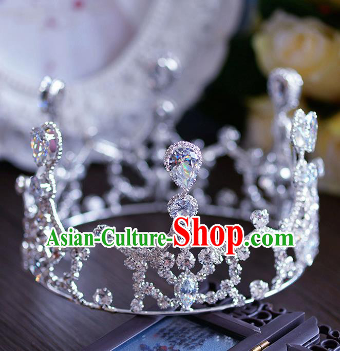 Handmade Wedding Hair Accessories Baroque Queen Crystal Round Royal Crown for Women