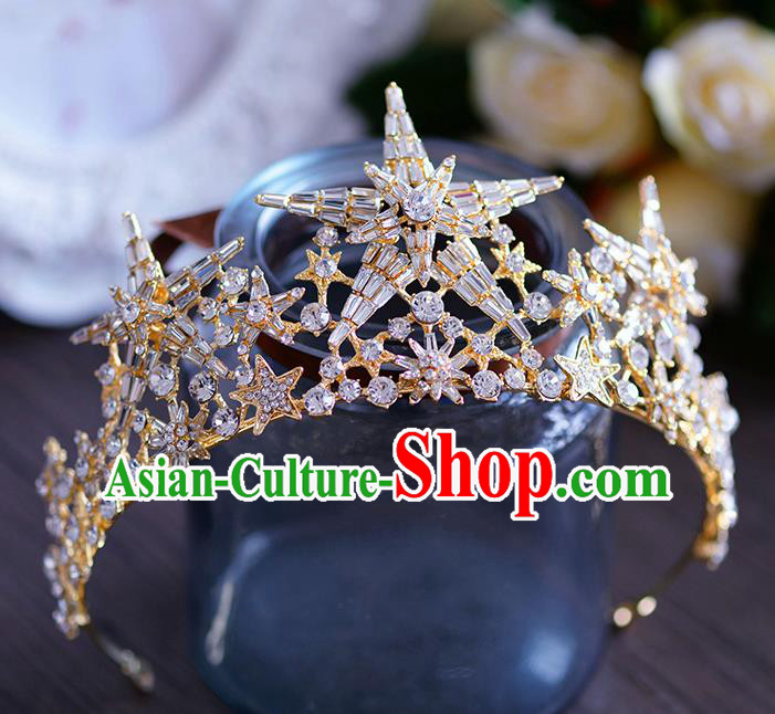 Handmade European Wedding Hair Accessories Baroque Queen Beads Star Royal Crown for Women