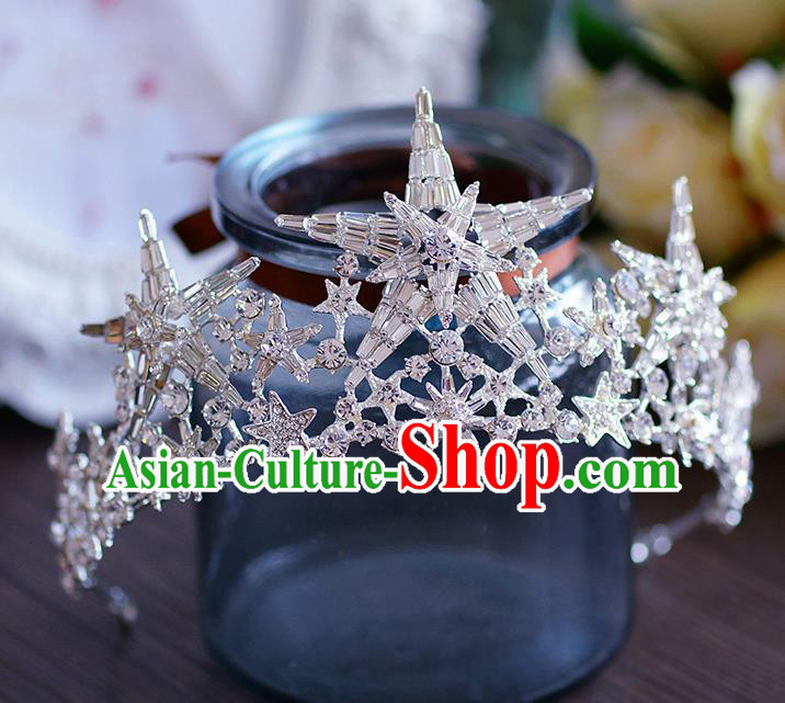 Handmade European Wedding Hair Accessories Baroque Queen Star Royal Crown for Women