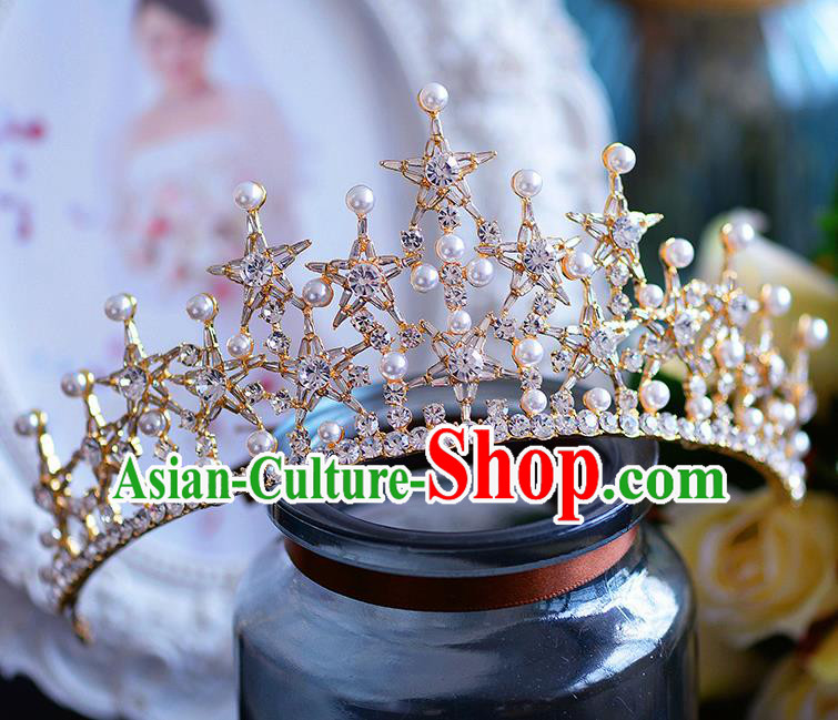 Handmade European Wedding Hair Accessories Baroque Queen Golden Royal Crown for Women