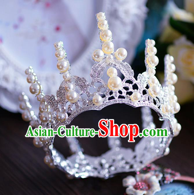 Handmade Baroque Queen Round Royal Crown European Wedding Hair Accessories for Women