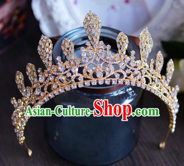 Handmade Baroque Queen Crystal Beads Royal Crown European Wedding Hair Accessories for Women