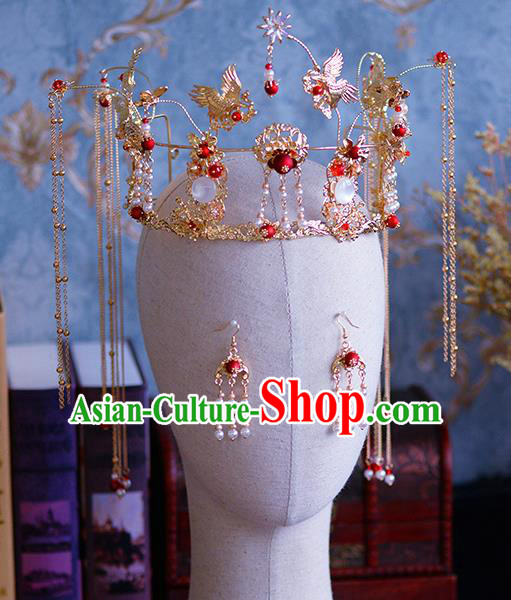 Traditional Chinese Ancient Tassel Phoenix Coronet Bride Hairpins Handmade Wedding Hair Accessories for Women