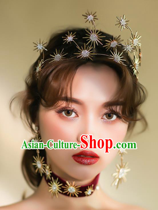 Handmade Baroque Queen Golden Royal Crown European Wedding Hair Accessories for Women