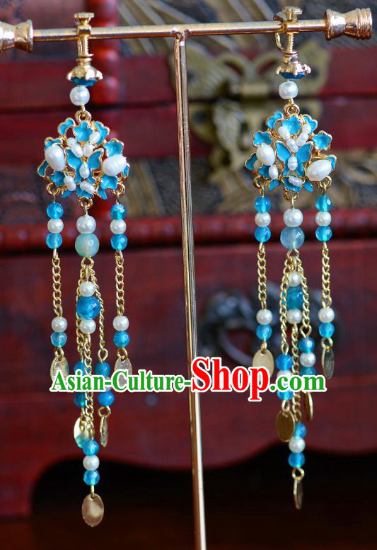 Traditional Chinese Ancient Palace Cloisonne Butterfly Tassel Earrings Handmade Wedding Ear Accessories for Women