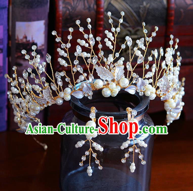 Handmade Baroque Bride Royal Crown European Queen Wedding Hair Accessories for Women