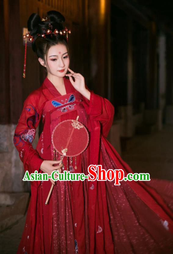 Ancient Chinese Tang Dynasty Imperial Consort Historical Costume Traditional Wedding Red Hanfu Dress for Women