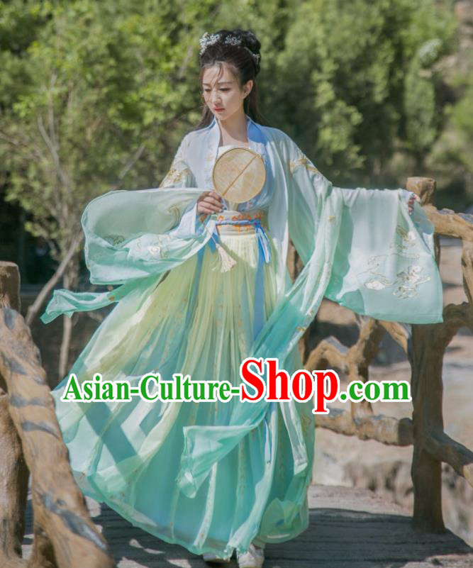 Chinese Song Dynasty Palace Princess Historical Costume Traditional Ancient Court Dance Green Hanfu Dress for Women