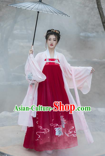 Chinese Tang Dynasty Princess Historical Costume Traditional Ancient Court Dance Red Hanfu Dress for Women