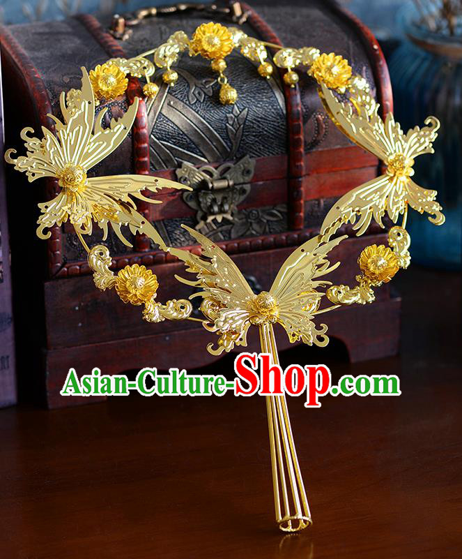 Traditional Chinese Ancient Palace Fans Handmade Wedding Accessories Golden Butterfly Fans for Women