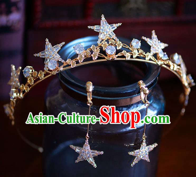 Handmade Baroque Bride Beads Star Royal Crown European Queen Wedding Hair Accessories for Women