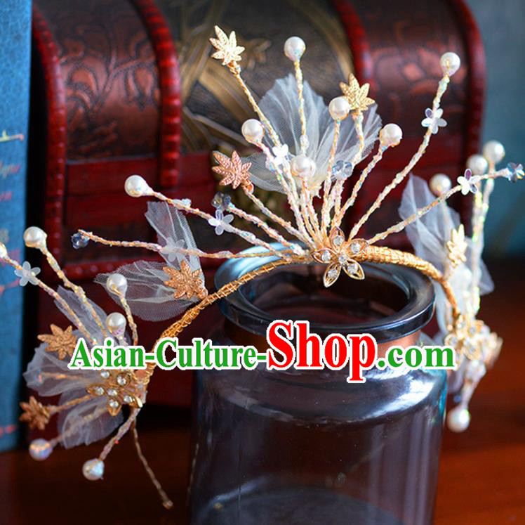 Handmade Baroque Bride Silk Flowers Royal Crown European Queen Wedding Hair Accessories for Women