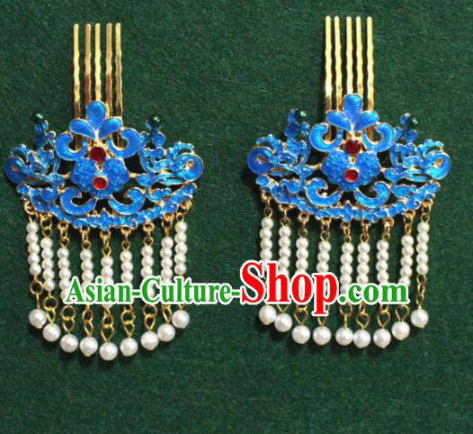 Traditional Chinese Ancient Palace Cloisonne Hair Clip Tassel Hairpins Handmade Wedding Hair Accessories for Women