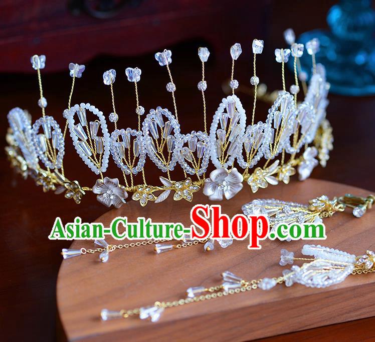 Handmade Baroque Bride Beads Royal Crown European Queen Wedding Hair Accessories for Women