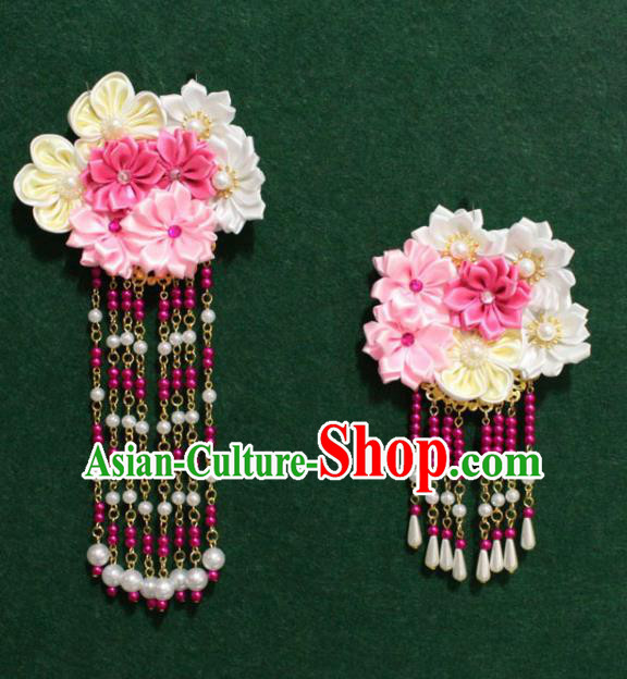 Traditional Chinese Ancient Tang Dynasty Palace Flowers Hair Claw Tassel Hairpins Handmade Wedding Hair Accessories for Women