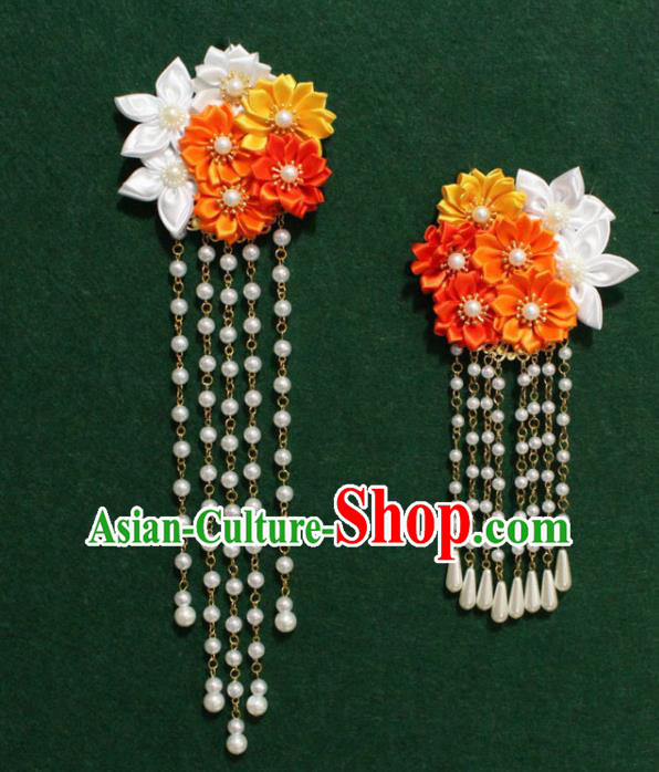 Traditional Chinese Ancient Tang Dynasty Palace Flowers Hair Claw Beads Tassel Hairpins Handmade Wedding Hair Accessories for Women