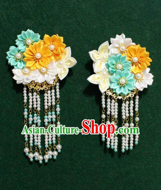 Traditional Chinese Ancient Tang Dynasty Palace Flowers Tassel Hair Claw Hairpins Handmade Wedding Hair Accessories for Women