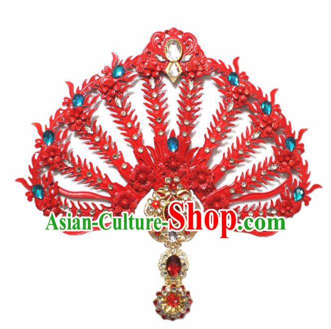 Traditional Chinese Ancient Hanfu Red Phoenix Coronet Bride Hairpins Handmade Wedding Hair Accessories for Women