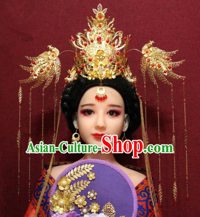 Traditional Chinese Ancient Queen Hanfu Luxury Phoenix Coronet Bride Hairpins Handmade Wedding Hair Accessories for Women