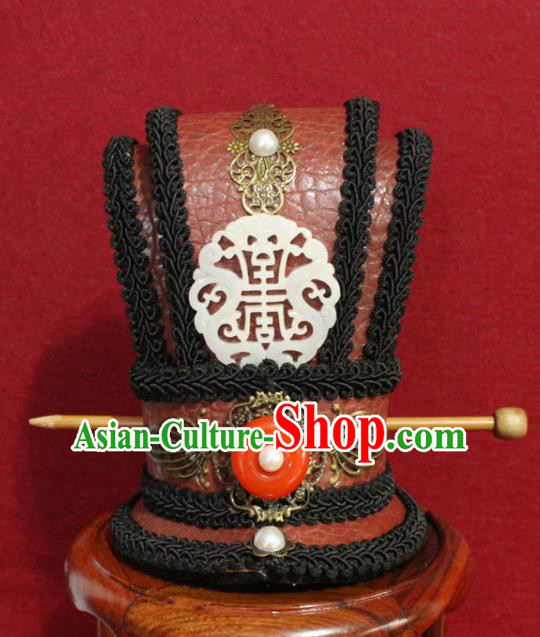 Traditional Chinese Ancient Prince Jade Hairdo Crown Handmade Nobility Childe Hat Swordsman Hair Accessories for Men