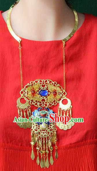Traditional Chinese Ancient Palace Hanfu Golden Cloisonne Necklace Handmade Wedding Jewelry Accessories for Women