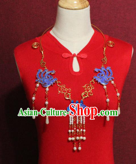 Traditional Chinese Ancient Palace Hanfu Golden Cloisonne Phoenix Necklace Handmade Wedding Jewelry Accessories for Women