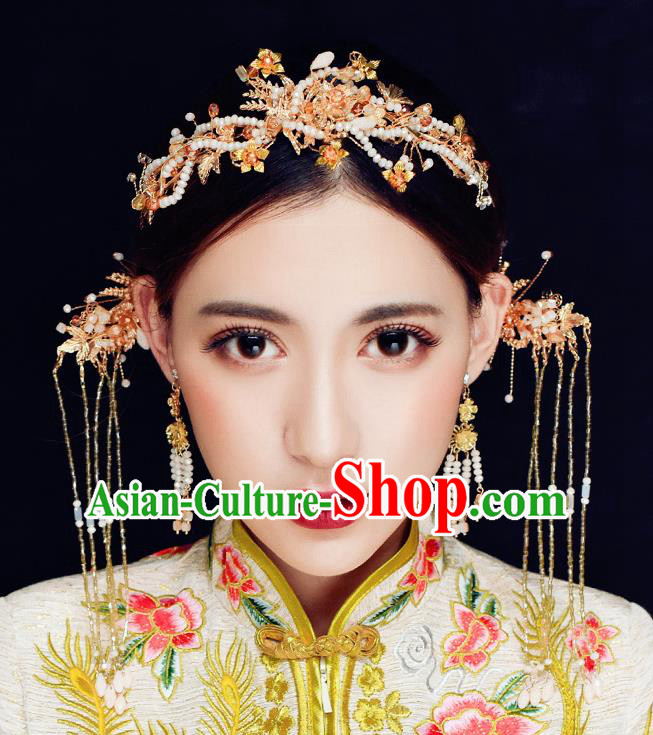 Traditional Chinese Ancient Hanfu Hair Crown Bride Hairpins Handmade Wedding Hair Accessories for Women