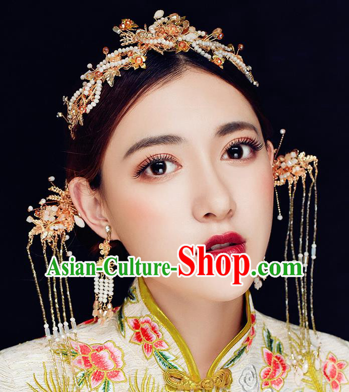 Traditional Chinese Ancient Hanfu Hair Crown Bride Hairpins Handmade Wedding Hair Accessories for Women