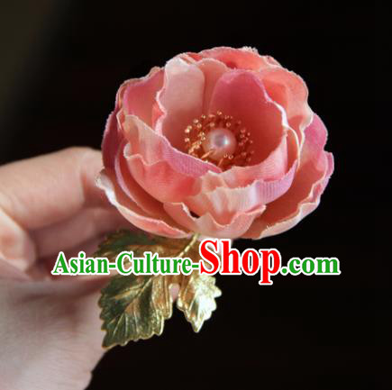 Traditional Chinese Ancient Princess Pink Camellia Hair Clips Hairpins Handmade Hanfu Hair Accessories for Women