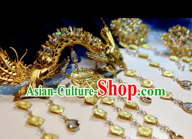 Traditional Chinese Ancient Bride Phoenix Tassel Hairpins Handmade Wedding Hair Accessories for Women