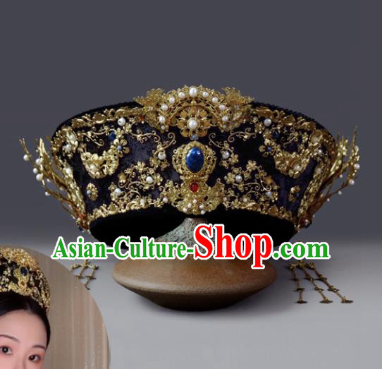 Traditional Chinese Ancient Qing Dynasty Hat Queen Phoenix Coronet Hairpins Handmade Wedding Hair Accessories for Women