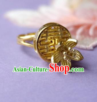 Traditional Chinese Ancient Princess Wedding Golden Ring Handmade Hanfu Jewelry Accessories for Women