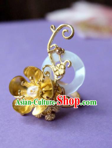 Traditional Chinese Ancient Princess Wedding Shell Golden Ring Handmade Hanfu Jewelry Accessories for Women