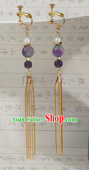 Handmade Chinese Ancient Princess Tassel Earrings Traditional Hanfu Jewelry Accessories for Women