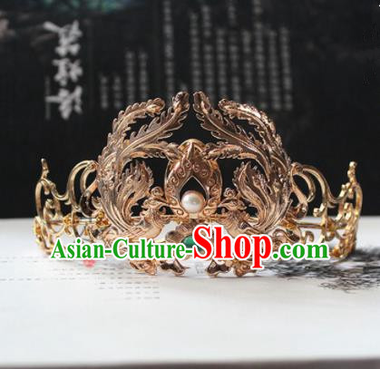 Traditional Chinese Ancient Golden Phoenix Crown Princess Hairpins Handmade Hanfu Hair Accessories for Women