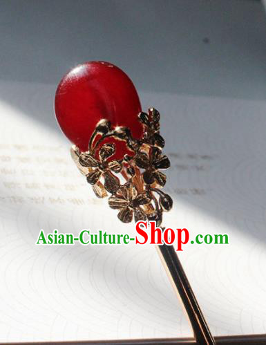 Traditional Chinese Ancient Hanfu Red Stone Hair Clip Princess Hairpins Handmade Hair Accessories for Women