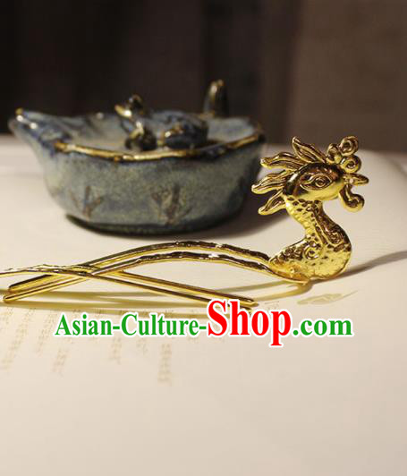 Traditional Chinese Ancient Hanfu Princess Golden Phoenix Hairpins Handmade Hair Accessories for Women