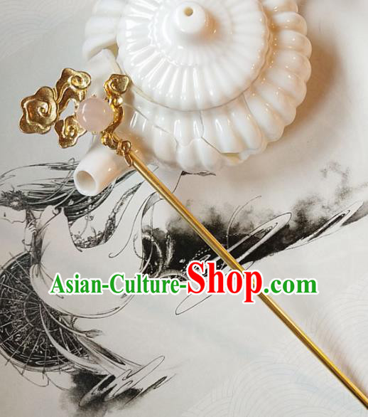 Traditional Chinese Ancient Hanfu Golden Rose Chalcedony Hair Clip Princess Hairpins Handmade Hair Accessories for Women