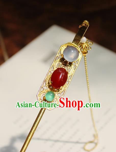 Traditional Chinese Ancient Hanfu Red Chalcedony Hair Clip Princess Hairpins Handmade Hair Accessories for Women