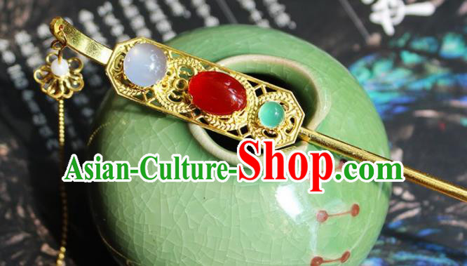 Traditional Chinese Ancient Hanfu Red Chalcedony Hair Clip Princess Hairpins Handmade Hair Accessories for Women