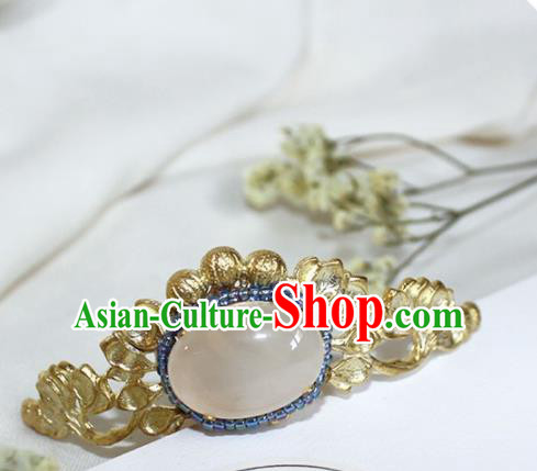 Traditional Chinese Ancient Hanfu Rose Chalcedony Hair Clip Princess Hairpins Handmade Hair Accessories for Women