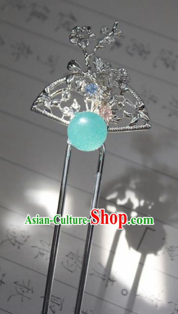 Traditional Chinese Ancient Hanfu Blue Chalcedony Hair Clip Princess Hairpins Handmade Hair Accessories for Women