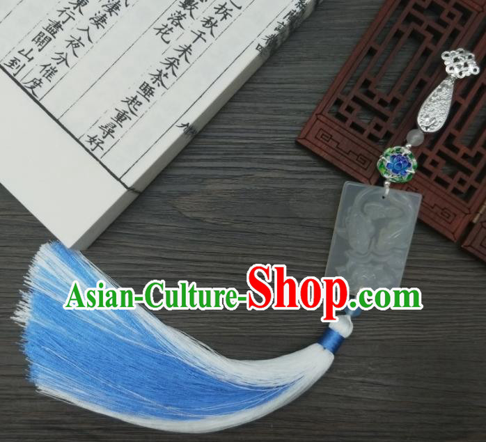 Traditional Chinese Ancient Palace Carving Jade Brooch Handmade Hanfu Tassel Breastpin Pendant for Women