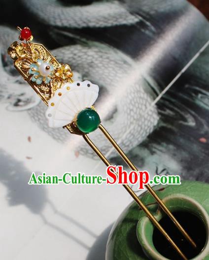 Chinese Ancient Hanfu Green Chalcedony Hair Clip Princess Hairpins Traditional Handmade Hair Accessories for Women