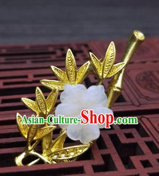 Traditional Chinese Ancient Palace Golden Bamboo Brooch Handmade Hanfu Breastpin Pendant for Women